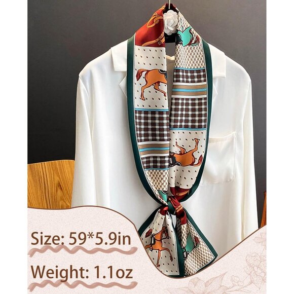 Women's Green Horse Fashion Oblique Angle Silk Neck Scarf Printed Scarves - Picture 3 of 7
